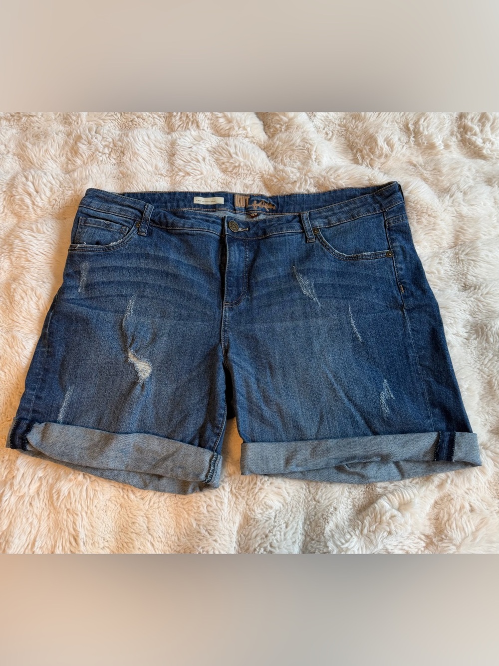 Kut From The Kloth Katy Boyfriend Denim Shorts 18W Distressed Cuffed Plus Size